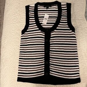 Ann Taylor Black and White Striped Knit Vest
